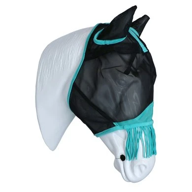 Weatherbeeta Vliegenmasker Comfitec Deluxe Fine Mesh Met Oren En Franjes Zwart/Turquoise 3 Weatherbeeta Vliegenmasker Comfitec Deluxe Fine Mesh Met Oren En Franjes Zwart/Turquoise