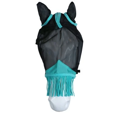 Weatherbeeta Vliegenmasker Comfitec Deluxe Fine Mesh Met Oren En Franjes Zwart/Turquoise 4 Weatherbeeta Vliegenmasker Comfitec Deluxe Fine Mesh Met Oren En Franjes Zwart/Turquoise - Afbeelding 2