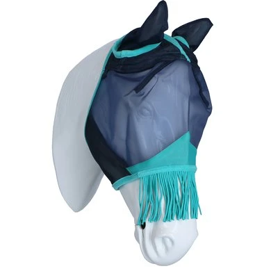 Weatherbeeta Vliegenmasker Comfitec Deluxe Fine Mesh Met Oren En Franjes Navy/Turquoise 3 Weatherbeeta Vliegenmasker Comfitec Deluxe Fine Mesh Met Oren En Franjes Navy/Turquoise