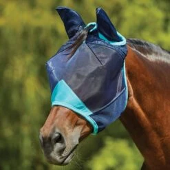 Weatherbeeta Vliegenmasker Comfitec Deluxe Fine Mesh Met Oren Navy/Turquoise
