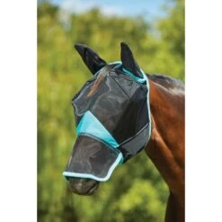 Weatherbeeta Vliegenmasker Comfitec Deluxe Fine Mesh Met Oren En Neus Zwart/Turquoise 9 Weatherbeeta Vliegenmasker Comfitec Deluxe Fine Mesh Met Oren En Neus Zwart/Turquoise -Waldhau Paard Winkel wb 1006941000 blackturquoise wb fly mask ears nose image hero null.ad8faa